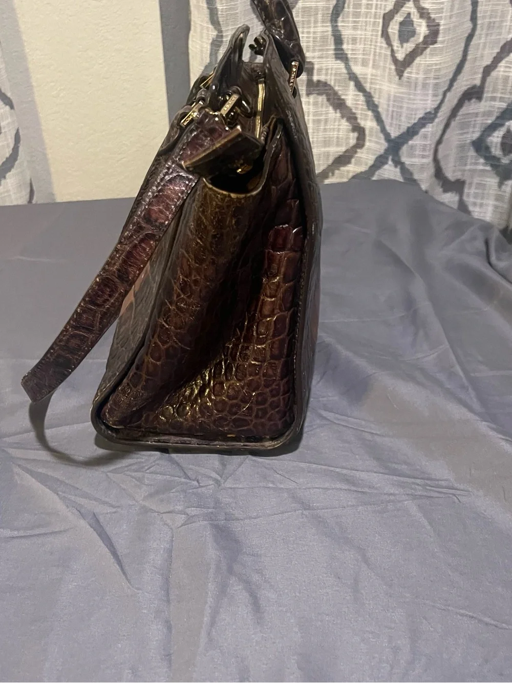 Michael Kors Two-Tone Brown Croc-Embossed Leather Satchel with Gold Hardware
